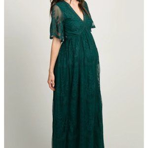 Pinkblush Pink Blush Maternity Lace Overlay Dress in Forest Green